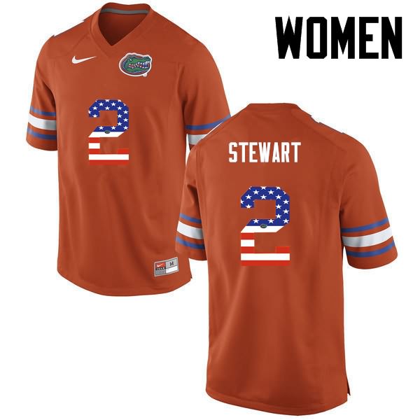 Women's NCAA Florida Gators Brad Stewart #2 Stitched Authentic USA Flag Fashion Nike Orange College Football Jersey UDQ0065IS